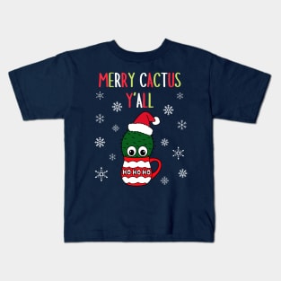 Merry Cactus Y'all - Cactus With A Santa Hat In A Christmas Mug Kids T-Shirt